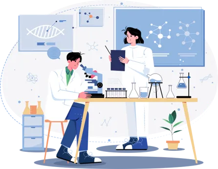 Image montrant deux personnes étudiants autour d'un microscope