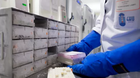 Chercheur du CHU de Brest manipule des cellules congelées